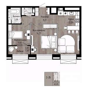 2-к квартира, вторичка, 63м2, 13/15 этаж