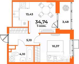 1-к квартира, вторичка, 35м2, 6/10 этаж