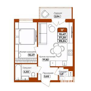 1-к квартира, вторичка, 39м2, 2/12 этаж