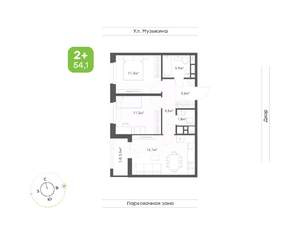 2-к квартира, вторичка, 54м2, 14/16 этаж