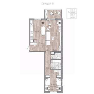2-к квартира, строящийся дом, 64м2, 5/6 этаж
