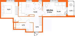 2-к квартира, вторичка, 61м2, 4/10 этаж