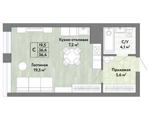 1-к квартира, строящийся дом, 36м2, 12/22 этаж