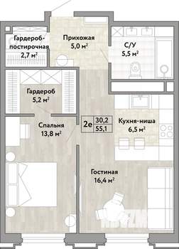 2-к квартира, вторичка, 55м2, 7/21 этаж