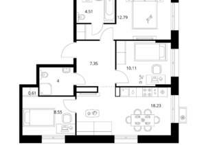 3-к квартира, вторичка, 66м2, 5/10 этаж