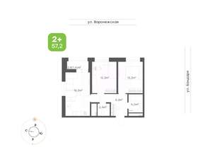 2-к квартира, вторичка, 57м2, 6/16 этаж