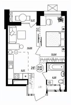 2-к квартира, строящийся дом, 41м2, 10/17 этаж