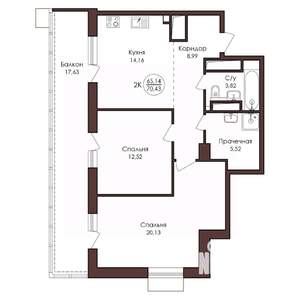 2-к квартира, вторичка, 70м2, 20/23 этаж