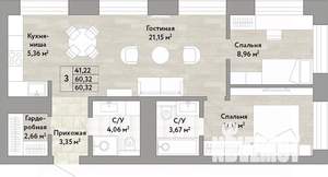 3-к квартира, вторичка, 60м2, 20/22 этаж