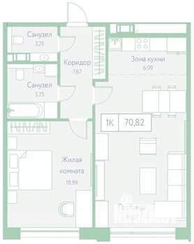 1-к квартира, вторичка, 71м2, 15/20 этаж