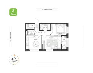 2-к квартира, вторичка, 57м2, 16/20 этаж