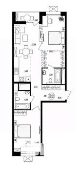 3-к квартира, строящийся дом, 77м2, 3/17 этаж
