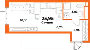 Студия квартира, вторичка, 26м2, 1/10 этаж