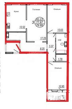 3-к квартира, вторичка, 80м2, 2/10 этаж