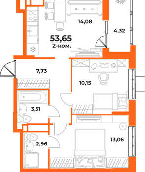 2-к квартира, вторичка, 54м2, 4/10 этаж