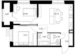 2-к квартира, вторичка, 51м2, 8/10 этаж
