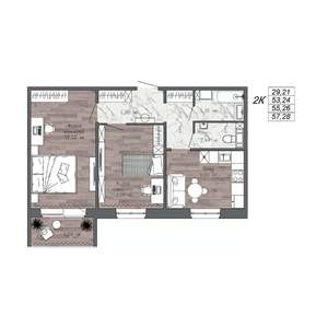 2-к квартира, строящийся дом, 55м2, 9/10 этаж