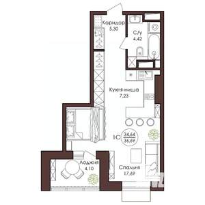 1-к квартира, вторичка, 37м2, 13/23 этаж