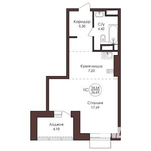 1-к квартира, вторичка, 37м2, 13/23 этаж