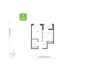 1-к квартира, вторичка, 34м2, 13/16 этаж