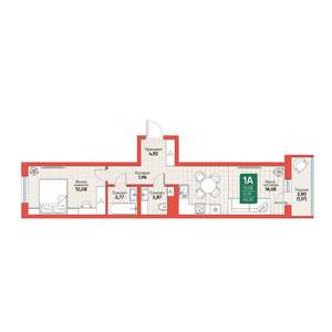 1-к квартира, вторичка, 42м2, 6/12 этаж