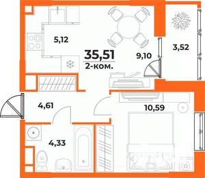 2-к квартира, вторичка, 36м2, 5/10 этаж