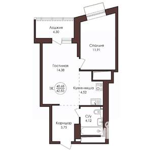 1-к квартира, вторичка, 43м2, 17/23 этаж