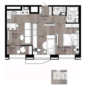 2-к квартира, вторичка, 62м2, 4/15 этаж