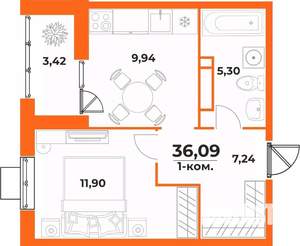 1-к квартира, вторичка, 36м2, 4/10 этаж