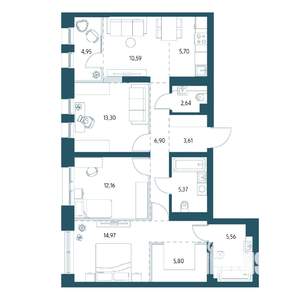 3-к квартира, вторичка, 89м2, 9/17 этаж