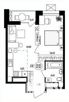 2-к квартира, строящийся дом, 41м2, 13/17 этаж