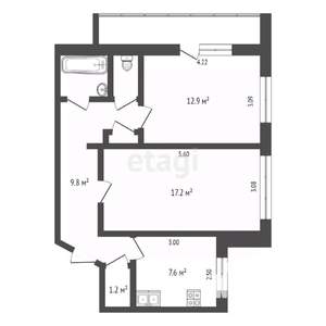 2-к квартира, вторичка, 53м2, 9/9 этаж