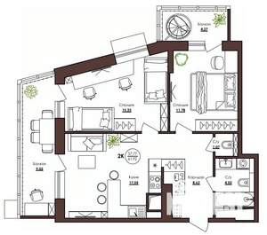 2-к квартира, строящийся дом, 62м2, 13/23 этаж