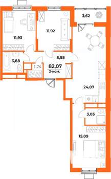 3-к квартира, вторичка, 82м2, 3/10 этаж