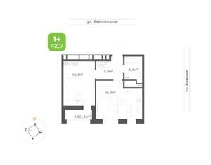 1-к квартира, вторичка, 43м2, 12/16 этаж