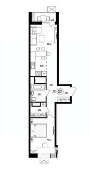 2-к квартира, строящийся дом, 49м2, 1/17 этаж