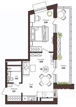 1-к квартира, вторичка, 47м2, 17/23 этаж