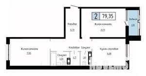 2-к квартира, вторичка, 79м2, 2/20 этаж