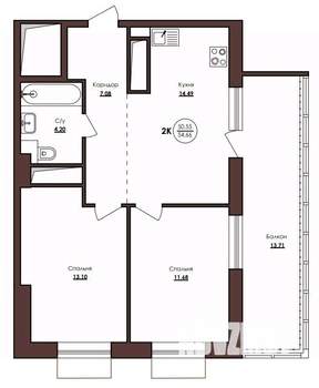 2-к квартира, вторичка, 55м2, 20/23 этаж