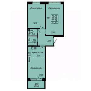 3-к квартира, строящийся дом, 59м2, 9/10 этаж