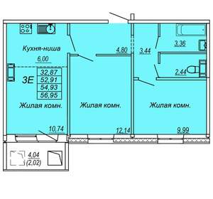 3-к квартира, вторичка, 55м2, 8/10 этаж
