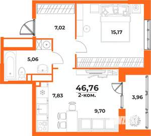 2-к квартира, вторичка, 47м2, 1/10 этаж
