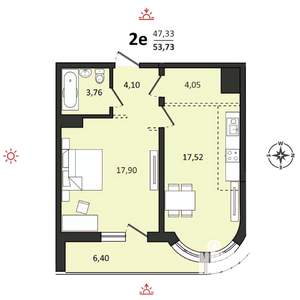 2-к квартира, вторичка, 54м2, 12/25 этаж