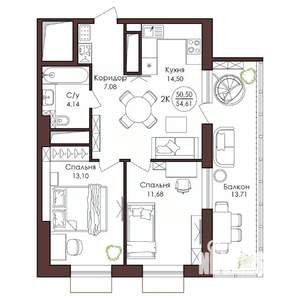 2-к квартира, вторичка, 55м2, 18/23 этаж