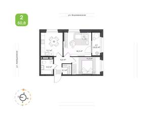 2-к квартира, вторичка, 51м2, 19/20 этаж