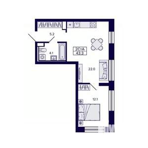2-к квартира, строящийся дом, 43м2, 3/30 этаж
