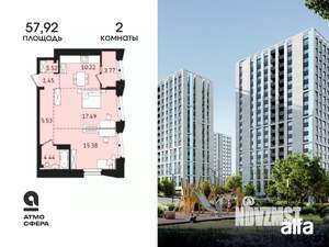 2-к квартира, вторичка, 58м2, 16/19 этаж