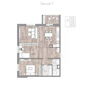 3-к квартира, строящийся дом, 74м2, 6/6 этаж