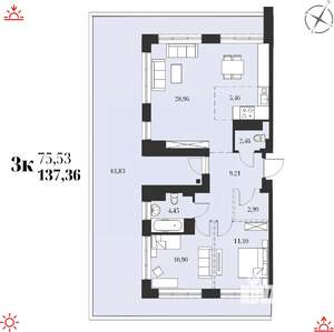 3-к квартира, строящийся дом, 137м2, 14/19 этаж