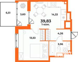1-к квартира, вторичка, 40м2, 1/10 этаж